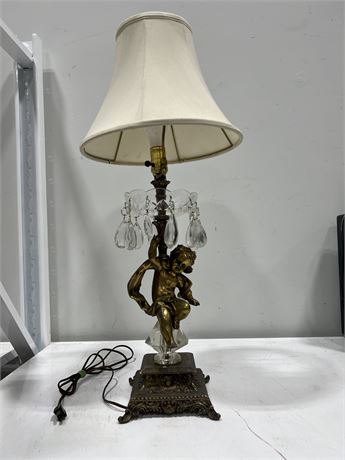 VINTAGE BRASS CHERUB LAMP - 28” TALL
