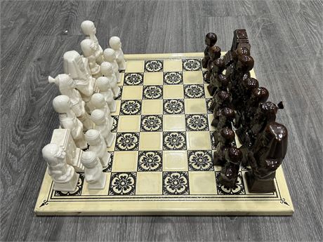 CHESS SET COMPLETE (19x19”) SOME PIECES HAVE BEEN REPAIRED