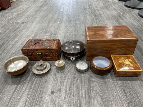 VINTAGE BOXES - WOOD, IN LAY, CARVED, PEWTER, STONE, ETC