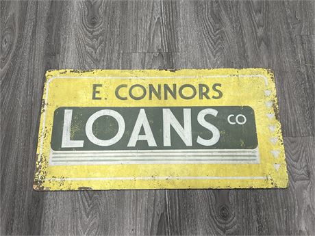 VINTAGE HAND PAINTED “LOANS” WOODEN SIGN - 26”x14”