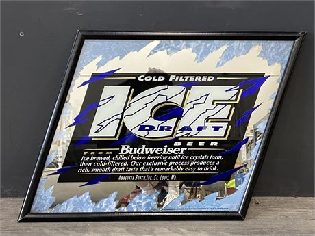 1993 BUDWEISER ICE DRAFT BEER MIRRORED SIGN (28”X22”)