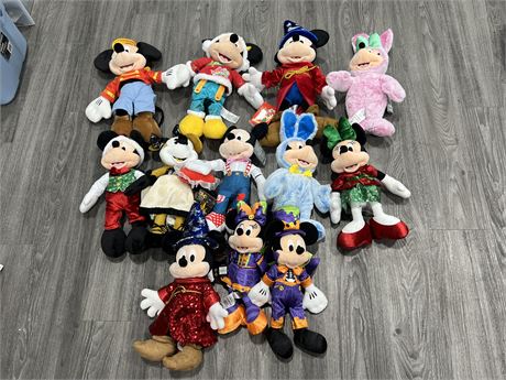 12 MICKEY STUFFIES - CLEAN CONDITION / SOME W/TAGS