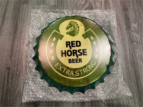 RED HORSE BEER BOTTLE CAP DECORATION (14” around)