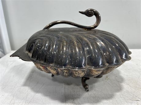 EARLY SILVER PLATED SWAN HEAD CLAM SHELL FOOTED BOWL