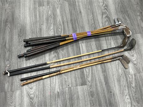 14 VINTAGE RIGHT HANDED GOLF CLUBS