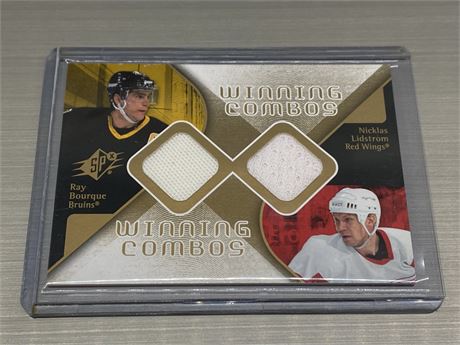 2007/08 SPX RAY BOURQUE / NICK LIDSTROM DUAL JERSEY CARD