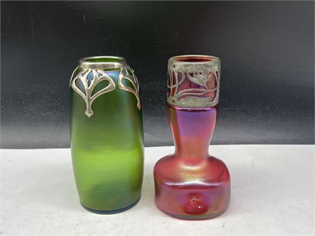 2 ANTIQUE ART NOUVEAU GLASS VASES - CIRCA 1905 - 6” TALL