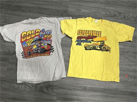 2 VINTAGE SINGLE STITCH RACING SHIRTS - DATED EARLY 80’S