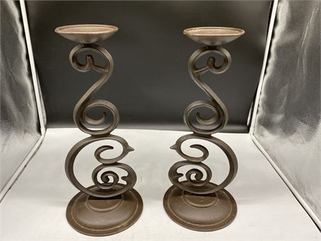 (2) 18” CAST IRON CANDLE HOLDERS