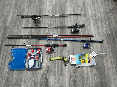 LOT OF FISHING RODS W/REELS & ACCESSORIES - MOSTLY YOUTH