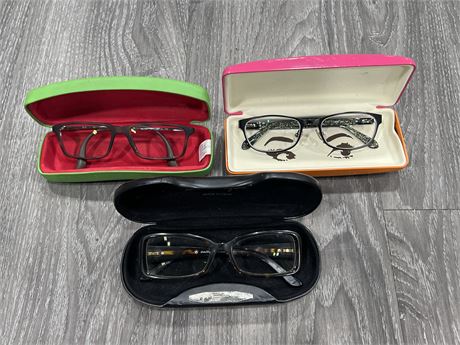 3 PAIRS OF QUALITY PRESCRIPTION GLASSES W/ CASES