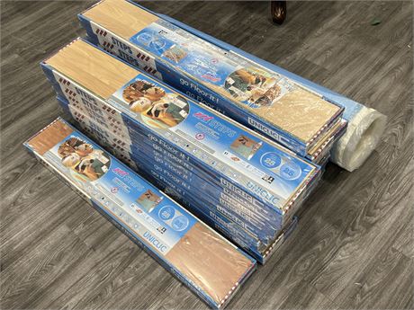 16 BOXES OF LAMINATE FLOORING (15 MAPLE / 1 CHERRY) WITH ROLL OF UNDERLAY
