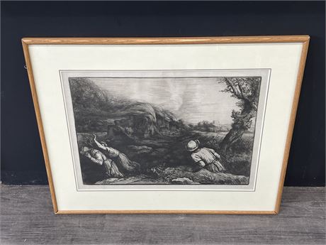 LARGE ETCHING BY ALPHONSE LEGROS 1837-1911 VALUE $600-800 (31”x25”)