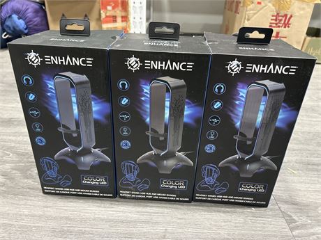 3 NEW/SEALED ENHANCE LED GAMING HEADSET STANDS