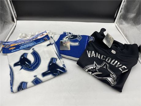 CANUCKS GO TEAM SCARF/RBK JERSEY XL/FOREVER COLLECTABLES CANUCKS SCARF (all new)