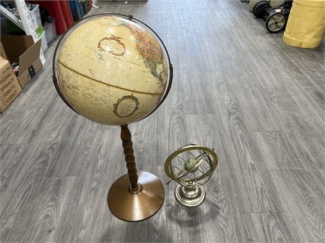 VINTAGE GLOBE ON STAND + MADE IN ITALY METAL GLOBE DISPLAY