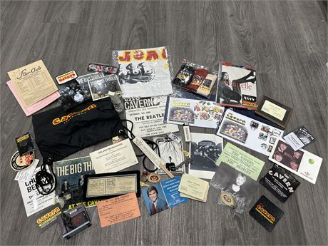 LOT OF VINTAGE “THE CAVERN” LIVERPOOL COLLECTIBLES - MANY BEATLES ITEMS