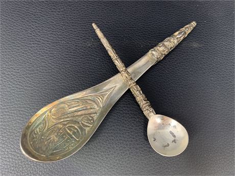 FIRST NATIONS DESIGNED SPOONS (1 MARKED STERLING)