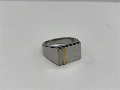 STAINLESS STEEL RING WITH 14K GOLD ACCENT - SIZE 10.5