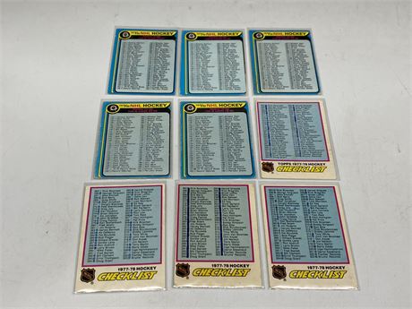 (5) 1979/80 OPC CHECKLISTS & (4) 1977/78 TOPPS CHECKLISTS