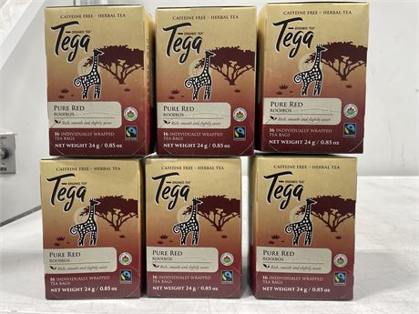 6 BOXES OF TEGA CAFFEINE FREE PURE RED ORGANIC HERBAL TEA
