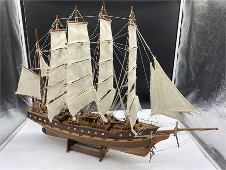 VINTAGE WOODEN SHIP MODEL - VERY DETAILED 31” X 32”