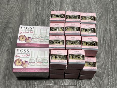 LARGE LOT OF NEW ROSSI ESSENTIAL STARTER NAIL KITS / GLAM POWDER