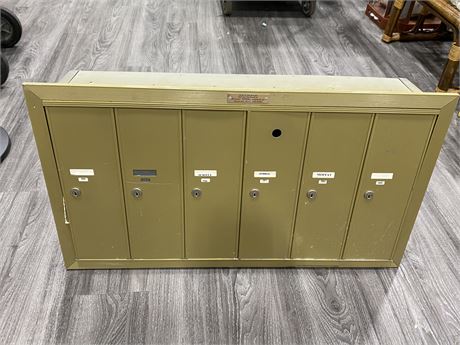 VINTAGE APARTMENT MAIL BOXES - 6 DOORS #205-302 WITH 6/6!KEYS (35” wide)