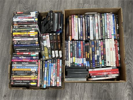 2 BOXES OF MISC DVDS