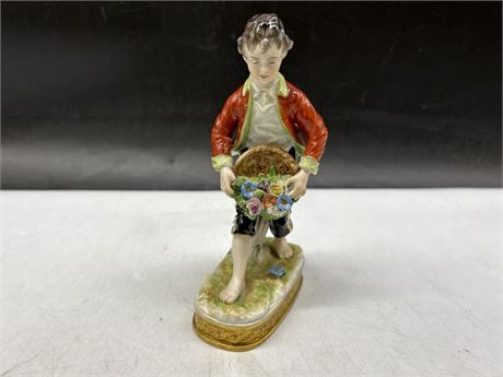 EARLY GERMAN VOLKSTEDT PORCELAIN BOY FIGURE (6.5” TALL)