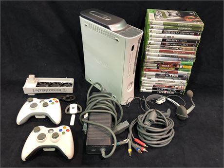XBOX 360 LOT (CONTROLLERS, CORDS, GAMES, MIC)