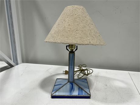 VINTAGE BLUE STAINED GLASS LAMP (16.5”)