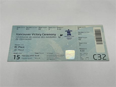 VANCOUVER 2010 OLYMPIC TICKET