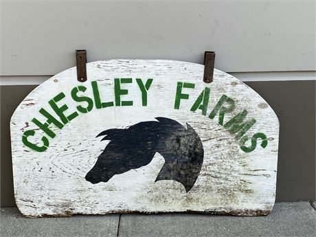 LARGE VINTAGE HEAVY DOUBLE SIDED FARM SIGN FROM THE PRAIRIES - BRACKETS INCLUDED