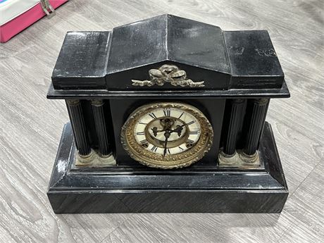ANTIQUE ANSONIA ALL METAL MANTLE CLOCK (15” wide)