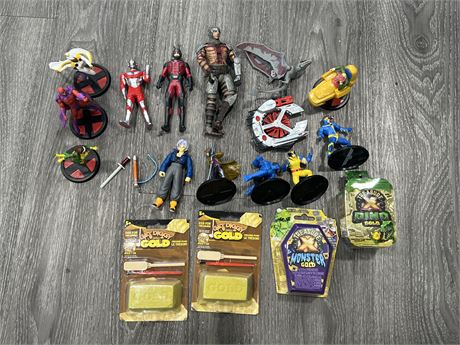 LOT OF MISC TOYS / FIGURES & 4 NEW GOLD DIGGER BOXES
