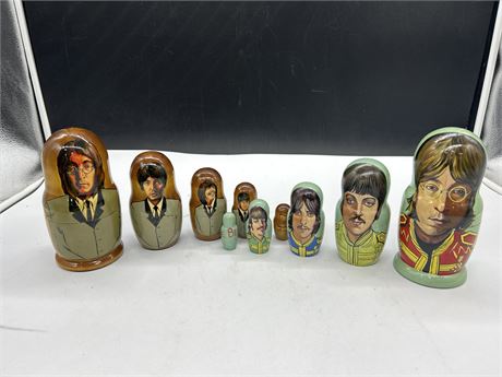 LOT OF 2 RARE THE BEATLES RUSSIAN NESTING DOLLS - HAND PAINTED -7”