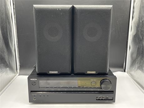ONKYO TX-SR313 WRAT RECEIVER AND 2 MISSION SPEAKERS