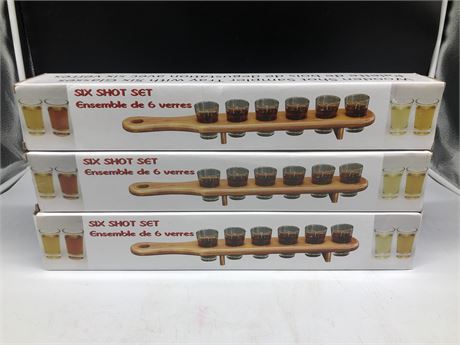 3 BOXES OF 6 SHOT SETS WITH WOODEN SAMPLER TRAYS