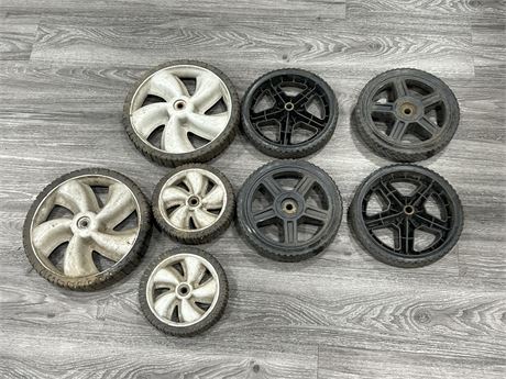 LOT OF VARIOUS SIZED WHEELS (12”x10” & 8”)