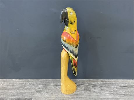 HAND PAINTED WOOD PARROT (19” tall)
