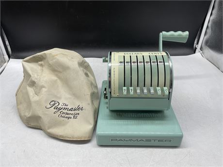 VINTAGE PAYMASTER CHECK MACHINE WITH KEY & COVER