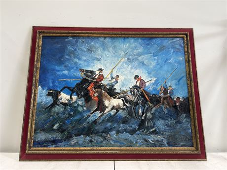 ORIGINAL OIL ON CANVAS PAINTING IN FRAME - SIGNED HEINZ SAUER - 45”x35”