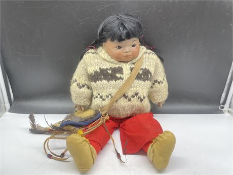 ARTEST MADE NUMBERED 1ST NATION PORCELAIN DOLL IN COWICHAN SWEATER