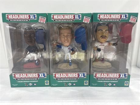 3 SEALED HEADLINERS XL MLB BOBBLEHEADS - GWYNN, WOOD, & GONZALEZ