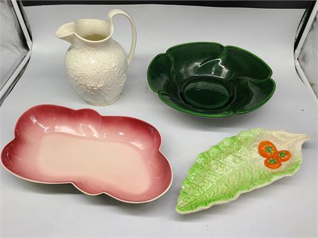 GRAPE VINE PATTERN PITCHER, POTTERYBOWL , TOMATO DISH AND OTHER