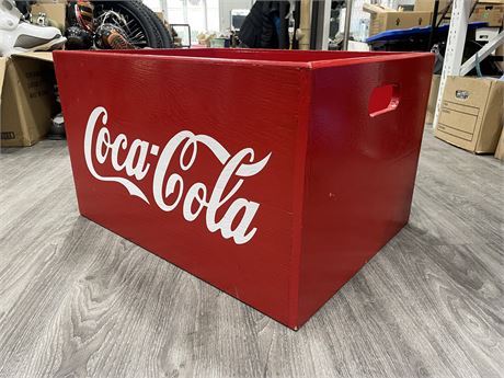 LARGE RED COKE WOODEN BOX (25”x19”x15”)