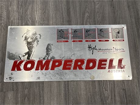 VINTAGE KOMPERDELL AUSTRIA METAL SIGN DOUBLE SIDED 34X16”