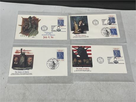 4 FIRST DAY COVER STAMPS - USA STATUE OF LIBERTY