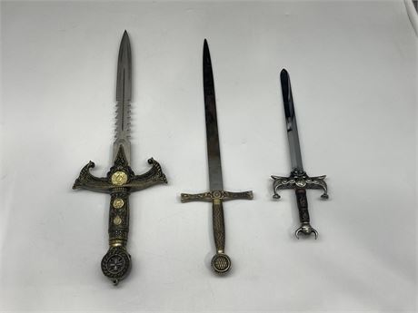 3 SMALL SWORDS / DAGGERS - LONGEST IS 15”